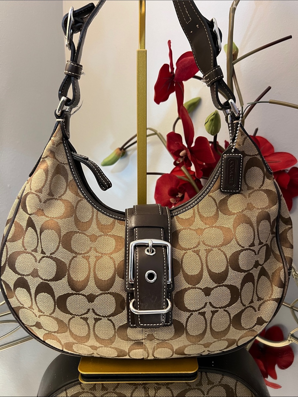 Vintage Y2K Coach Soho Signature Brown Canvas Buckle Hobo Bag 6363 - Picture 3 of 16